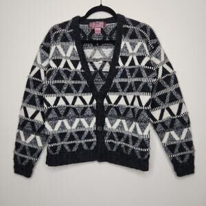Vintage Youth Kids 3D Knit Sweater Cardigan Black White Concrete LG